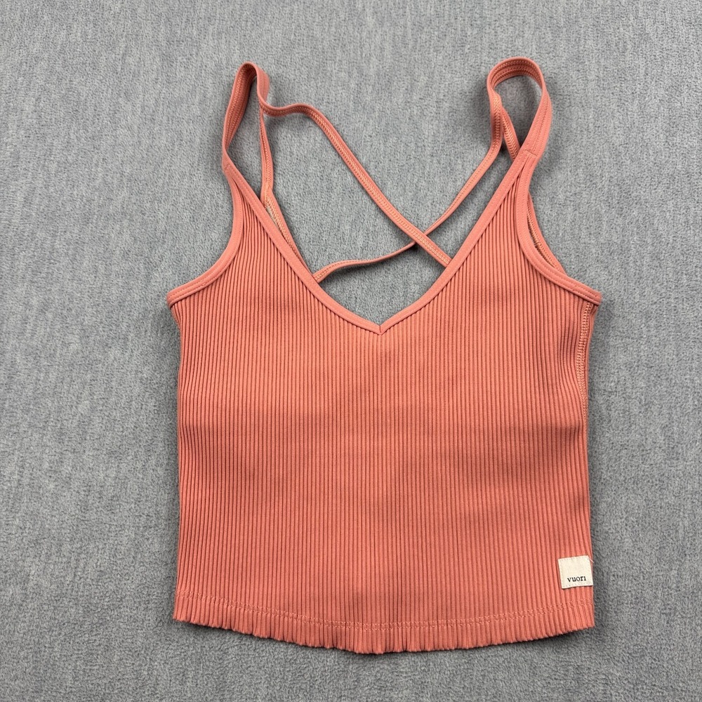 Vuori Tank Top Womens XS Orange Ribbed Crop Strappy Athletic Yoga Gym VW189